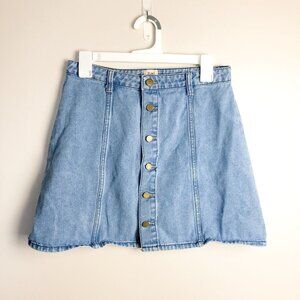 Zuki Light Wash Denim Button Down Mini Skirt 28